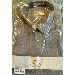 ENRO Dress Shirt Vintage Black White Checked Half Sleeve Kaufman's 18 Neck Tall